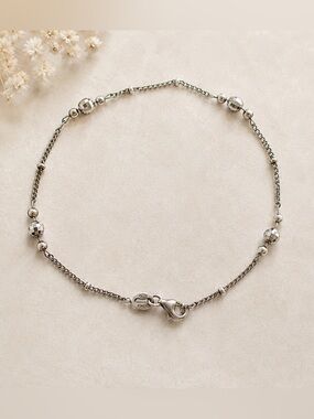 Vintage 1990s Sterling Silver Italy 925 Beaded Bracelet Dainty Chain